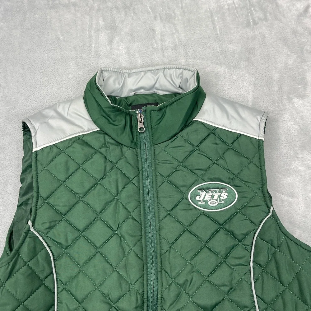 New York Jets Quilted Vest Womens Medium Green NFL Football Sports Full Zip‎